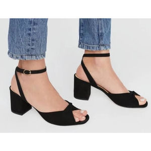 Free People Gisele Suede Block Heel Ankle Wrap Sandal Heel Black 8